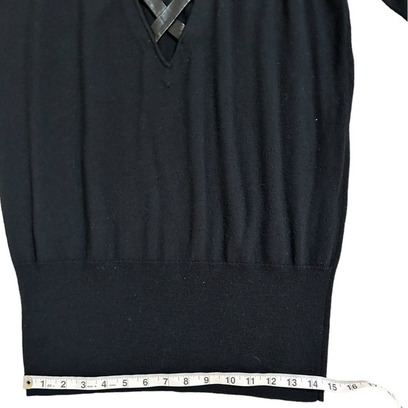 Skaist Taylor Black Wool Sweater Dress Plunge Back Leather Trim Size Large - Picture 8 of 12